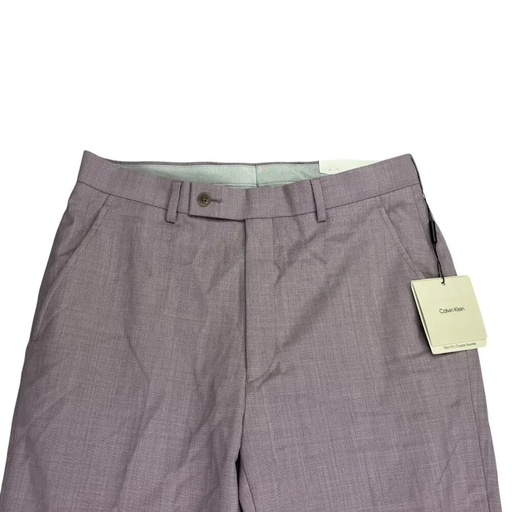Calvin Klein Mens Jace Slim Fit Sharkskin Wool Blend Suit Pants Pink 30x32